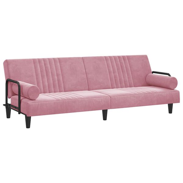 vidaXL Sofa-lova su porankiais, rožinės spalvos, aksomas