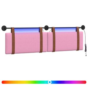 vidaXL Pakabinamas lovos galvūgalis Su LED &scaron;viesa Rožinė Antikinis PU