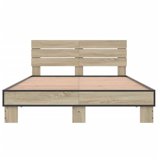 vidaXL Lovos rėmas, ąžuolo, 140x200cm, apdirbta mediena ir metalas