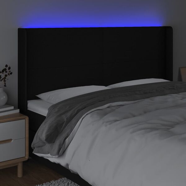 vidaXL Galvūgalis su LED, juodos spalvos, 183x16x118/128cm, audinys