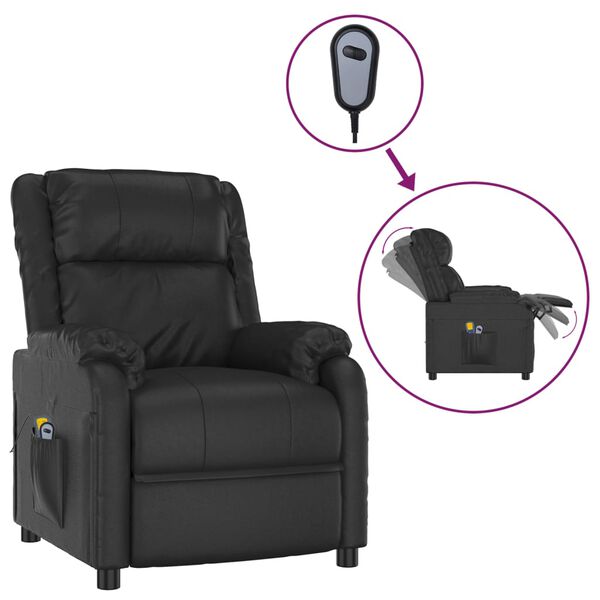 vidaXL Elektrinis masažinis krėslas, juodos spalvos, dirbtinė oda