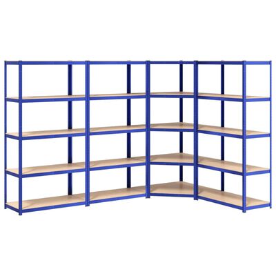 vidaXL Sandėliavimo lentynos, 4vnt., mėlynos, plienas/mediena