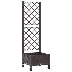 vidaXL Sodo vazonas su treliu ir ratais Ruda 40 x 40 x 131,5 cm PP