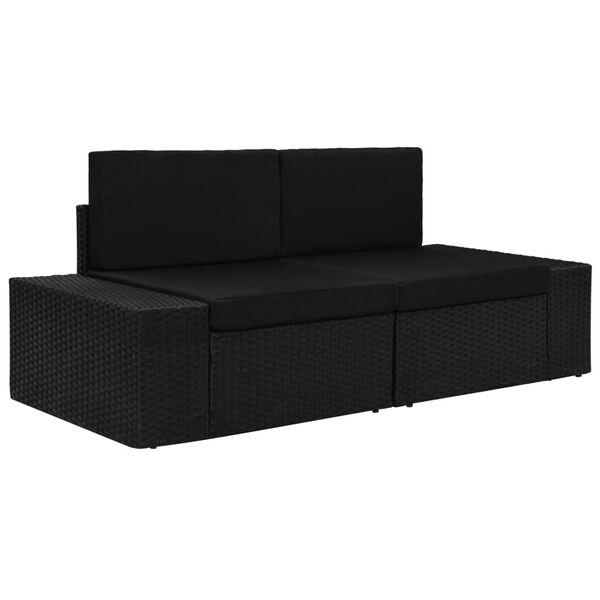 vidaXL Modulinė dvivietė sofa, juodos spalvos, poliratanas