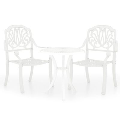 vidaXL Bistro baldų komplektas, 3 dalių, baltas, lietas aliuminis