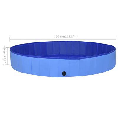 vidaXL Sulankstomas baseinas šunims, mėlynos spalvos, 300x40cm, PVC