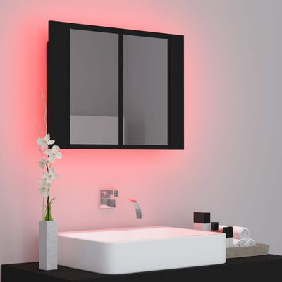 vidaXL Veidrodinė vonios spintelė su LED, juoda, 60x12x45cm, akrilas