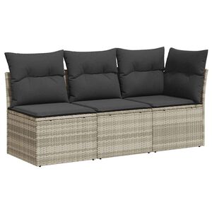 vidaXL Trivietė sodo sofa su pagalvėlėmis, &scaron;viesiai pilka, poliratanas