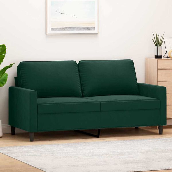 vidaXL Dvivietė sofa, tamsiai žalios spalvos, 140cm, aksomas