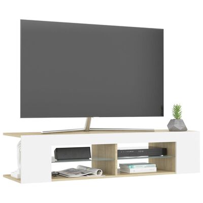 vidaXL Televizoriaus spintelė su LED, balta/ąžuolo, 135x39x30cm
