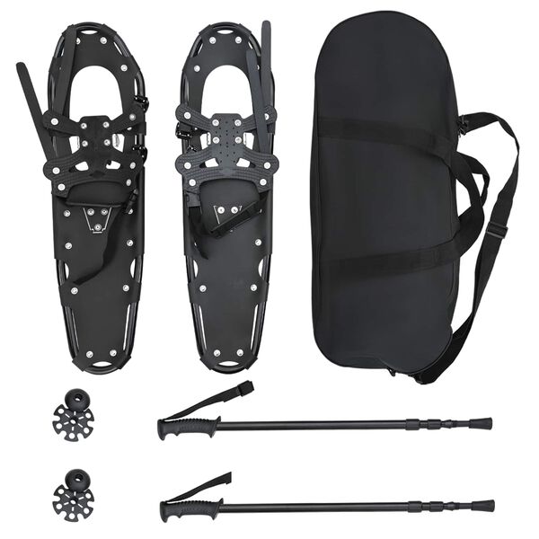 vidaXL 3 in 1 sniego batai su žygio lazdelėmis Juoda 30 colių