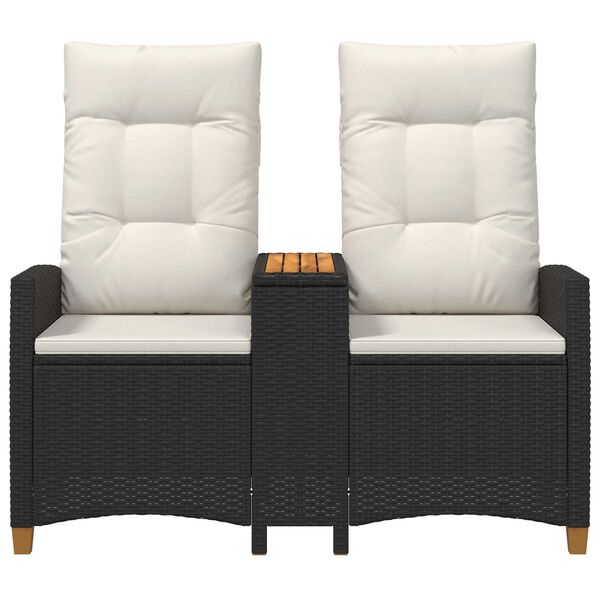 vidaXL Reclining Bench with Table Juoda ir kreminė balta poliratanas