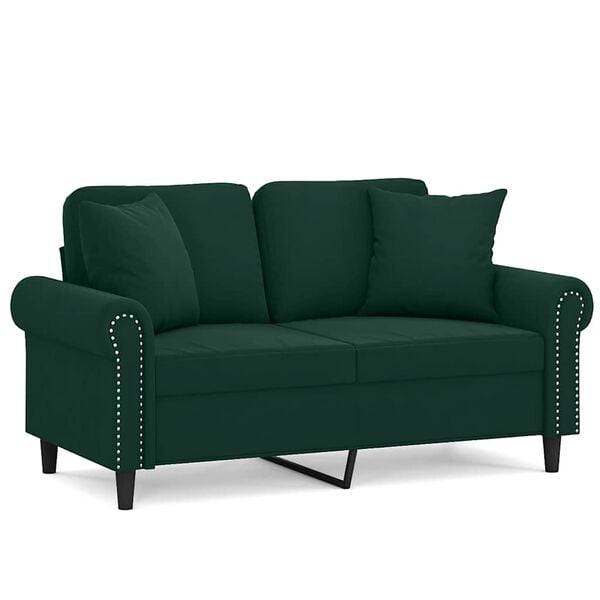 vidaXL Dvivietė sofa su pagalvėlėmis, tamsiai žalia, 120cm, aksomas