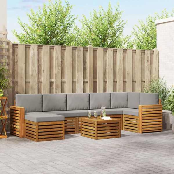 vidaXL Sofų komplektai su pagalve 8 pcs Natūrali ir &scaron;viesiai pilka