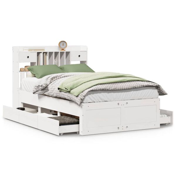 vidaXL Lova su knygų spinta be čiužinio, balta, 135x190cm, pu&scaron;is