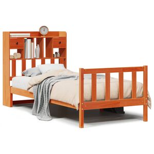 vidaXL Lova be čiužinio/su knygų lentyna, ruda, 75x190cm, pu&scaron;is