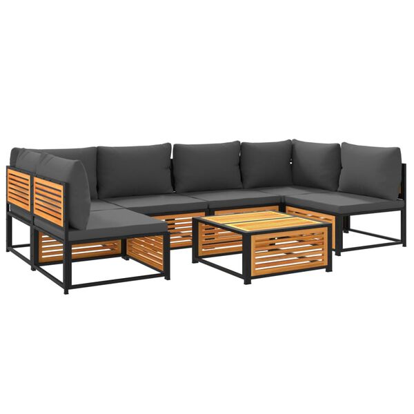 vidaXL Sodo sofų komplektas su pagalvėlėmis, 7 dalių, akacijos masyvas