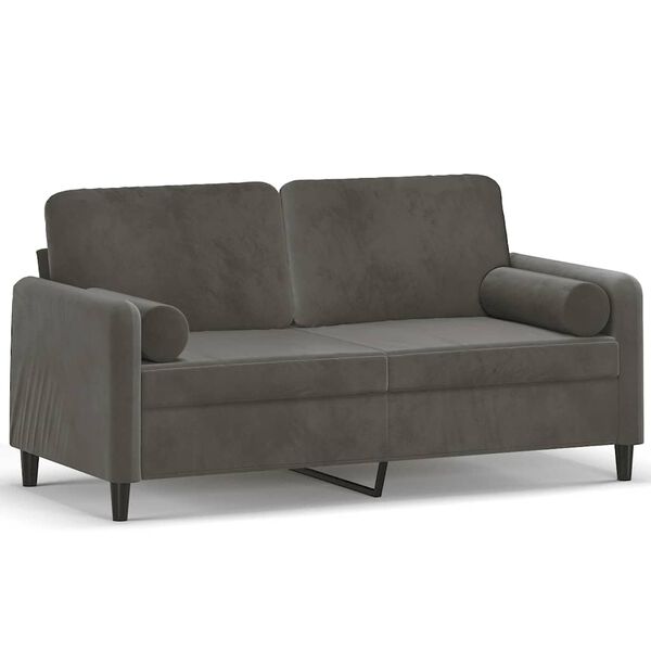 vidaXL Dvivietė sofa su pagalvėmis, tamsiai pilka, 140cm, aksomas