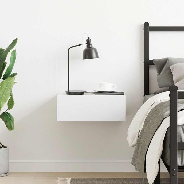 vidaXL Pakabinamas naktinis staliukas, baltas, 40x30x15cm, mediena