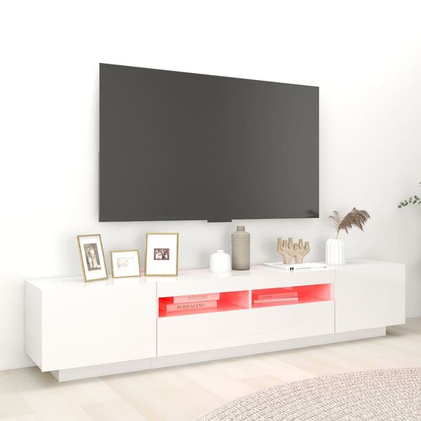 vidaXL TV spintelė su LED ap&scaron;vietimu, balta, 200x35x40cm, blizgi