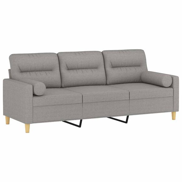 vidaXL Trivietė sofa su pagalvėmis, &scaron;viesiai pilka, 180cm, audinys