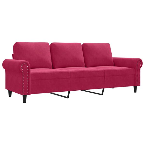 vidaXL Trivietė sofa, raudonojo vyno spalvos, 180cm, aksomas