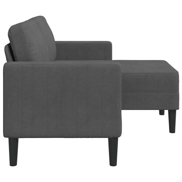 vidaXL Dvivietė sofa su &scaron;ezlongu, L formos, tamsiai pilka, 125 cm, linas