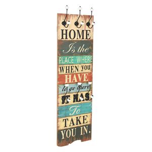 vidaXL Paltų kabykla HOME IS, mont. prie sienos, 6 kabliukai, 120x40cm