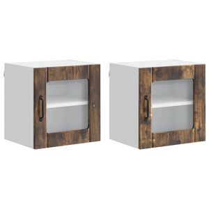 vidaXL Sieninis stiklinis kabinetas LUCCA 2 pcs Dūminio ąžuolo