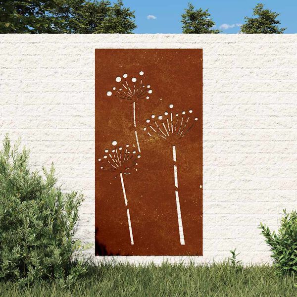 vidaXL Sodo sienos dekoracija, 105x55cm, corten plienas, gėlių dizaino