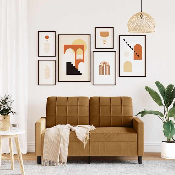 vidaXL Dvivietė sofa, rudos spalvos, 120cm, aksomas