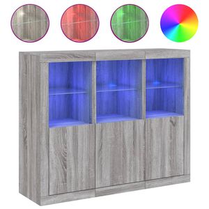 vidaXL &Scaron;oninės spintelės su LED, 3vnt., pilkos ąžuolo, mediena