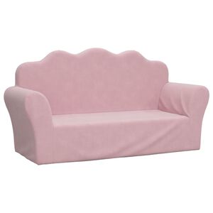 vidaXL Vaiki&scaron;ka dvivietė sofa, rožinė, mink&scaron;tas pliu&scaron;inis