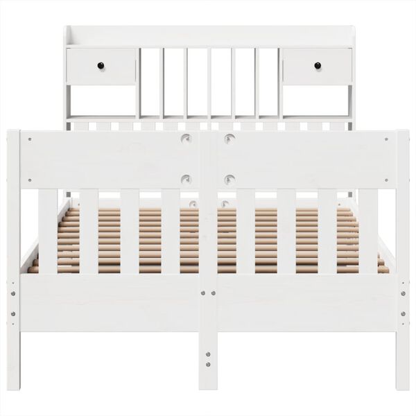 vidaXL Lovos rėmas be čiužinio, baltas, 135x190cm, pu&scaron;ies masyvas