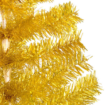 vidaXL Dirbtinė apšviesta Kalėdų eglutė su stovu, auksinė, 240cm, PET
