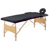 vidaXL Sulankstomas masažo stalas, juodos spalvos, mediena, 2 zonų