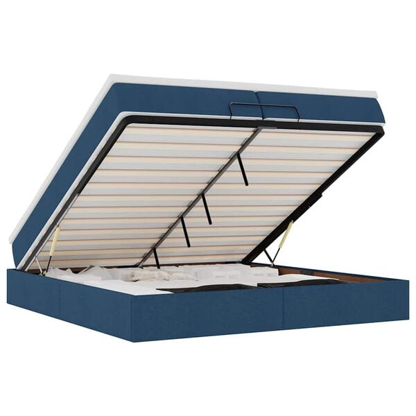 vidaXL Osmanų lovos rėmas su čiužiniais, mėlynas, 200x200cm, audinys