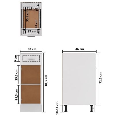 vidaXL Apatinė spintelė su stalčiumi, balta, 30x46x81,5cm, MDP