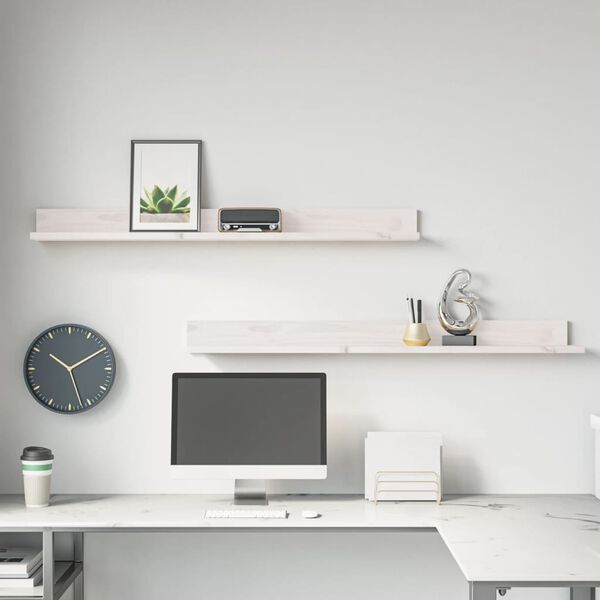 vidaXL Sieninės lentynos, 2vnt., baltos, 110x11x9cm, pu&scaron;ies masyvas