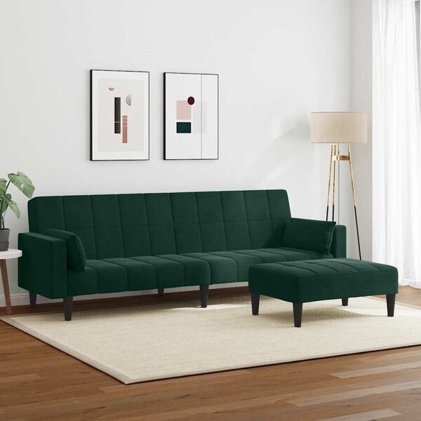 vidaXL Dvivietė sofa-lova su pakoja, tamsiai žalios spalvos, aksomas