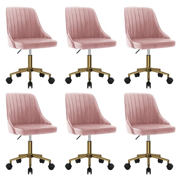 vidaXL Pasukamos valgomojo kėdės, 6vnt., rožinės spalvos, aksomas
