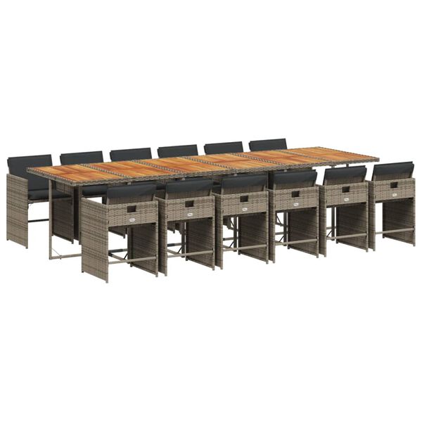 vidaXL Sodo komplektas su pagalvėlėmis, 13 dalių, pilkas, poliratanas