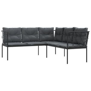 vidaXL Sodo sofa su pagalvėlėmis, juoda, plienas/tekstilenas