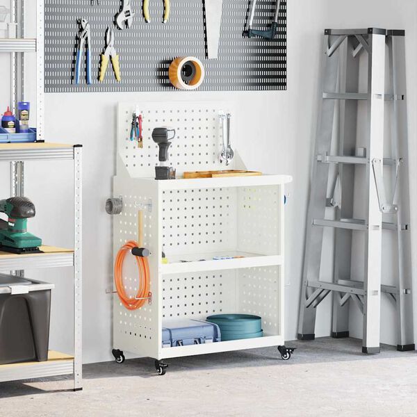 vidaXL Įrankių vežimėlis su lentyna su ratu Balta 65 x 35 x 111 cm