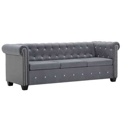 vidaXL Triv. Chesterfield sofa, aksominis apmuš., 199x75x72cm, pilka