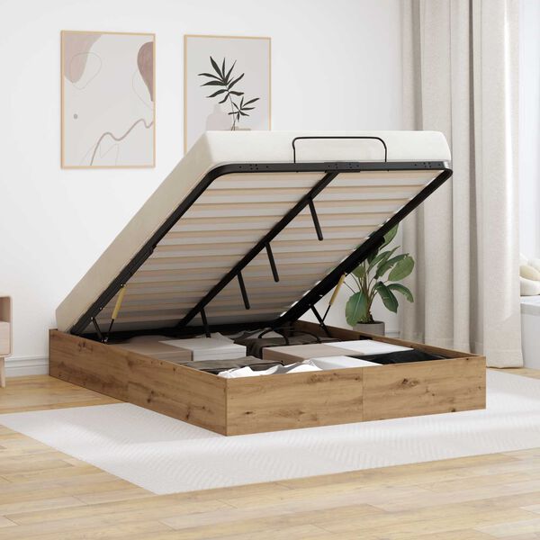 vidaXL Otomano lovos rėmas su saugykla Amatininkų ąžuolas 135 x 190 cm