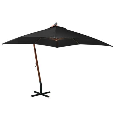 vidaXL Kabantis skėtis su stulpu, juodas, 3x3m, eglės masyvas