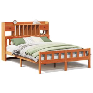 vidaXL Lova su knygų spinta be čiužinio, ruda, 160x200cm, pu&scaron;is