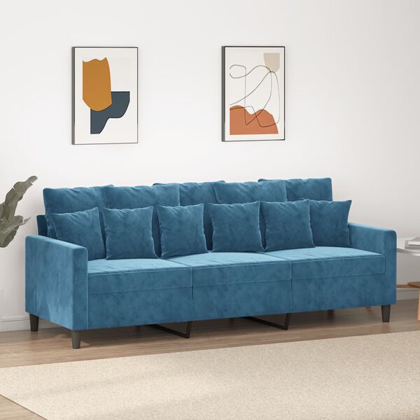 vidaXL Trivietė sofa, mėlynos spalvos, 180cm, aksomas