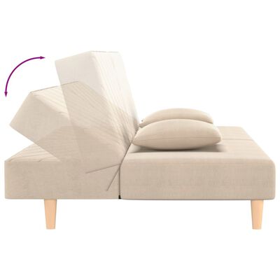 vidaXL Dvivietė sofa-lova su dvejomis pagalvėmis, kreminė, audinys
